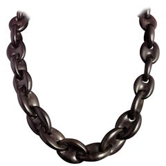 Antique Victorian Vulcanite Chain Necklace, Mariner Link, Mourning