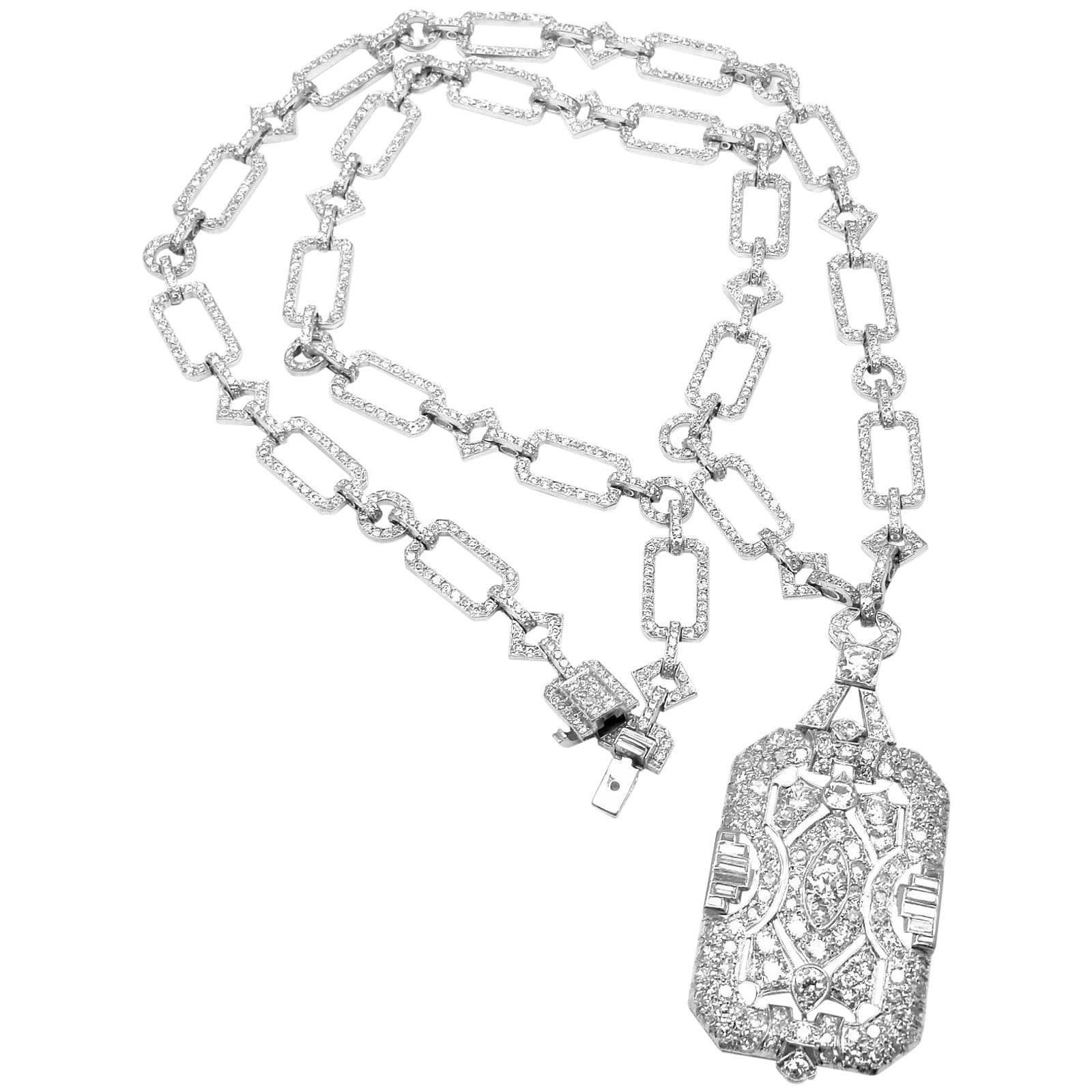 French Art Deco Diamond Platinum Long Necklace