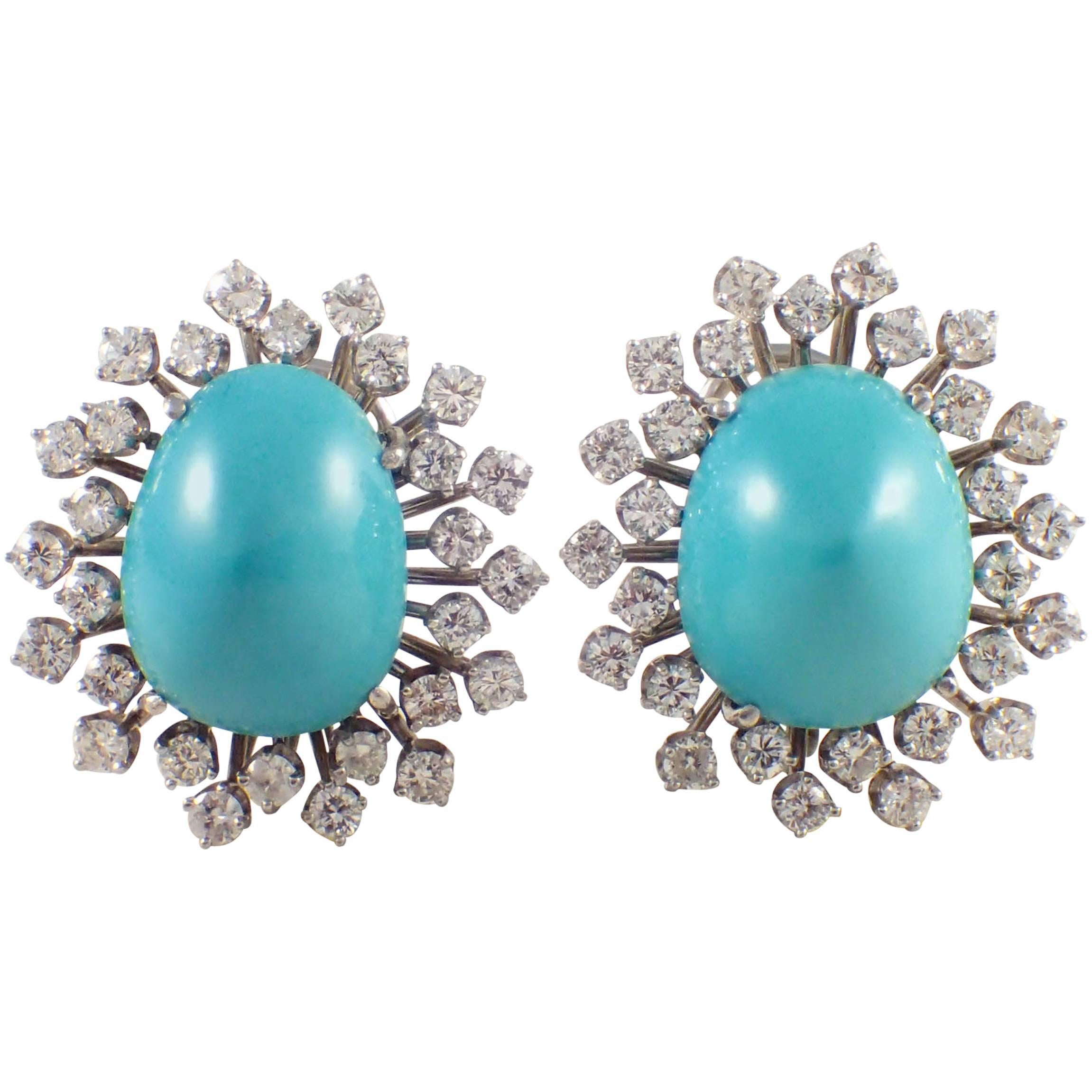 Persian Turquoise Diamond Platinum Earrings
