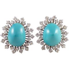 Persian Turquoise Diamond Platinum Earrings 