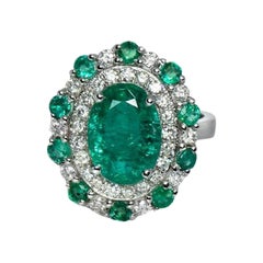 IGI 14K 3.24 Ct Emerald Diamond Antique Art Deco Style Engagement Ring