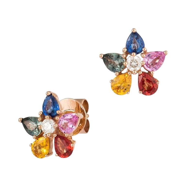 Original Multi Sapphire Diamond Elegant White 18K Gold Earrings for Her