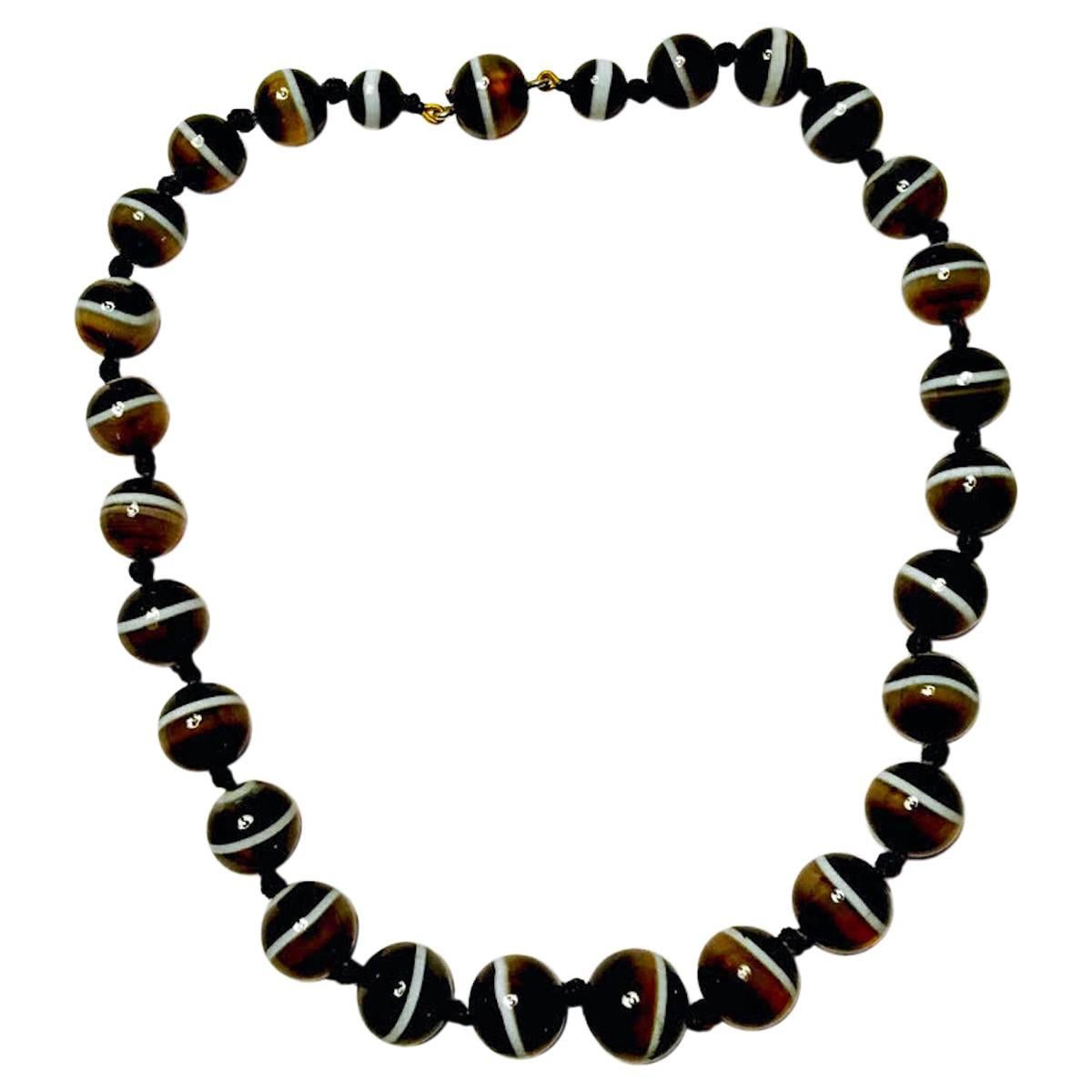 Antique Banded Agate Bead Necklace