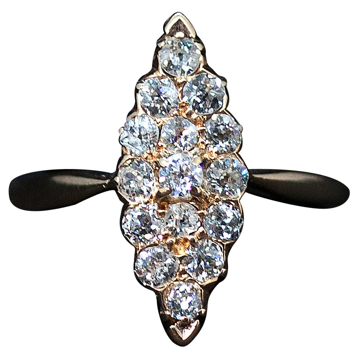 Antique Art Déco Rose Gold Diamond Cluster Navette Ring, Austria, Around 1920
