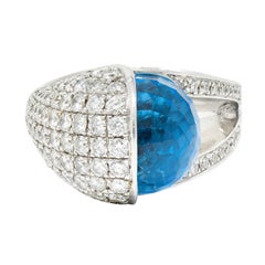 Di Modolo Blue Topaz Pave Diamond 18 Karat White Gold Gemstone Ring