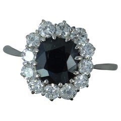 Lady Diana Design Blue Sapphire and Diamond 18ct White Gold Cluster Ring
