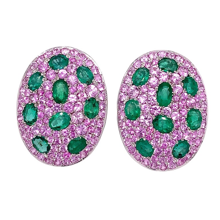 Ruchi New York Pink Sapphire and Emerald Earring For Sale