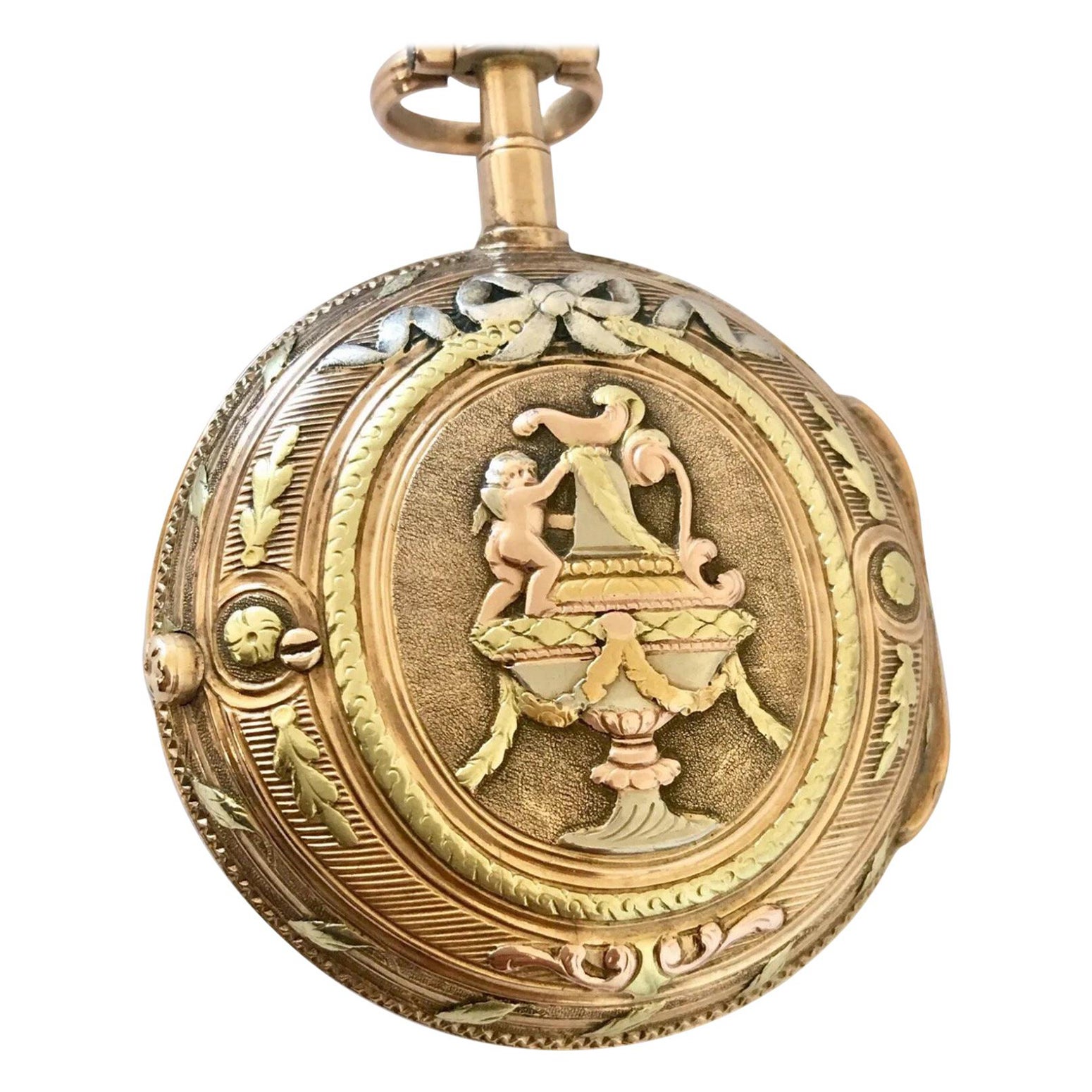 18k Tri-Colour Gold Rare and Earlyverge Fusee Pocket Watch Signed Lenoir a Paris For Sale