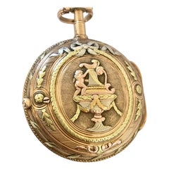 Antique 18k Tri-Colour Gold Rare and Earlyverge Fusee Pocket Watch Signed Lenoir a Paris