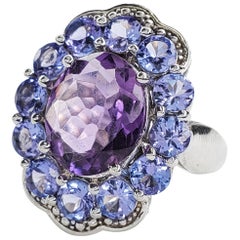6.56cttw Amethyst and Tanzanite Sterling Silver Ring