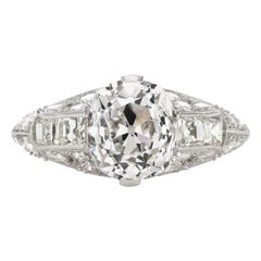 Antique 2.58-Carat Old Mine Cut Diamond Art Deco Ring