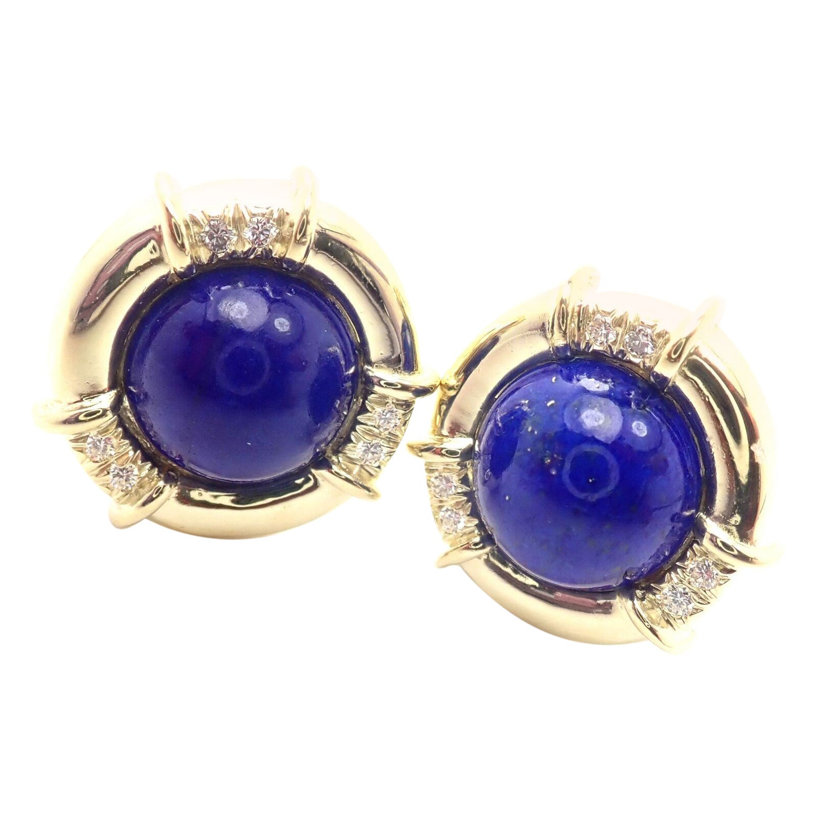 Tiffany &amp;amp; Co. Boucles d'oreilles en or jaune avec lapis-lazuli et diamants