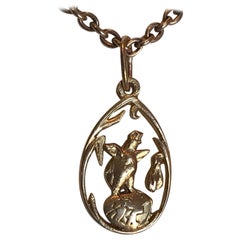 Vintage Silver-Gilt Miniature Egg-Shaped Chick Easter Pendant by Marie Betteley