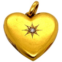 Victorian 18 Karat Yellow Gold Diamond Heart Locket Pendant