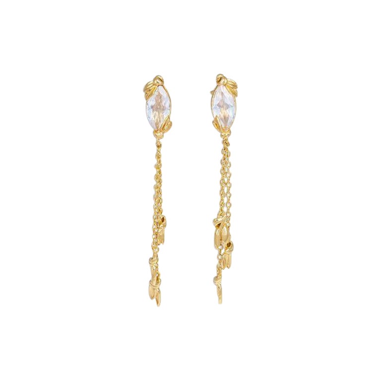 Wild Flower Drop Earrings in Blue Quartz and 14k Gold Plated Sterling Silver For Sale