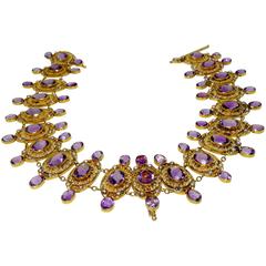 Victorian Matching Amethyst Pearl Gold Bracelets And Necklace