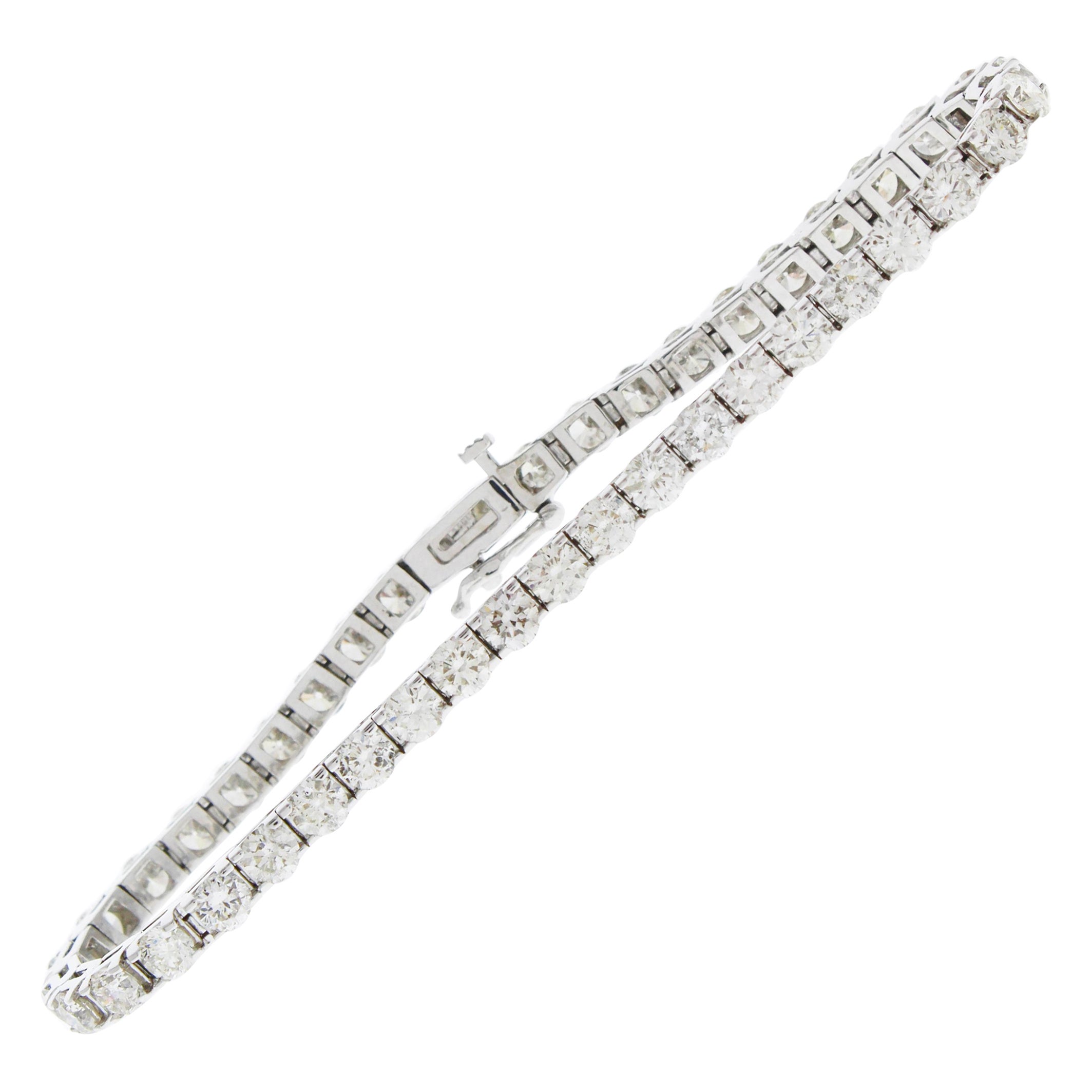 11.00 Carat Natural Round Diamond 4-Prong Tennis Bracelet in 14k White Gold