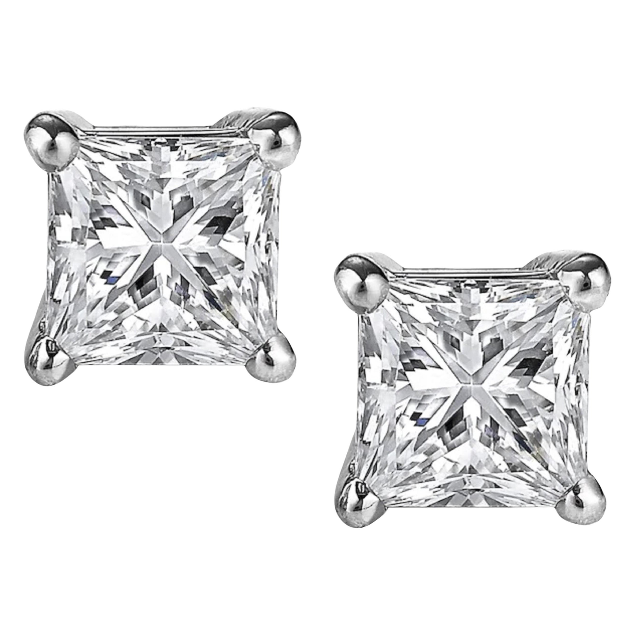 GIA Certified Princess Cut Diamond Stud Earrings 5 Carat Platinum Setting at 1stDibs