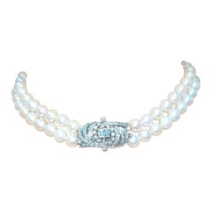 Antique 5.00 Carat Diamonds and Pearls Choker Necklace 18k White Gold