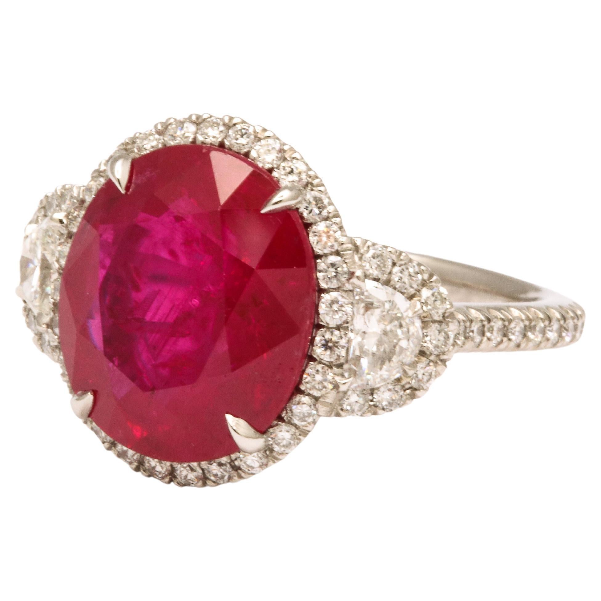 7 Carat Burma Ruby and Diamond Ring For Sale