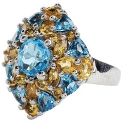 5.48cttw Swiss Blue Topaz and Citrine Sterling Silver Ring