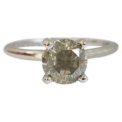 GIA 1.34 Carat Round Cut Fancy Diamond White Gold Solitaire Ring 14 Karat