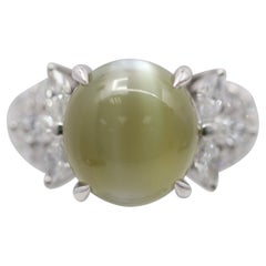 Retro Gem Cats-Eye Chrysoberyl Diamond Platinum Ring