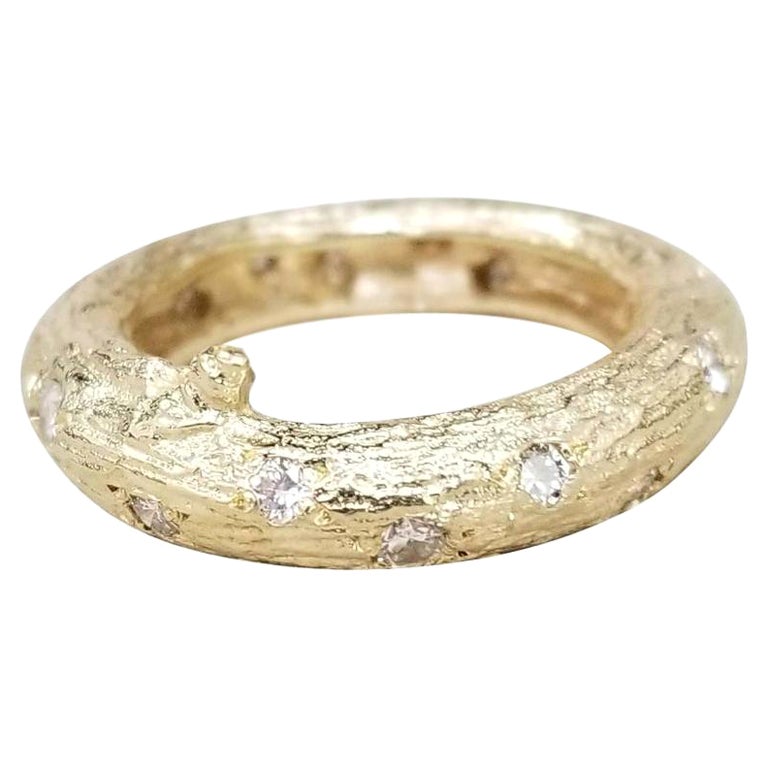 14 Karat Yellow Gold Bark and Diamond Ring by "Gresha" For Sale