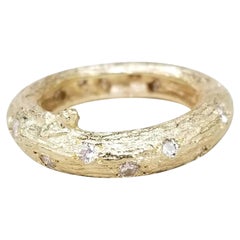 14 Karat Yellow Gold Bark and Diamond Ring by "Gresha"