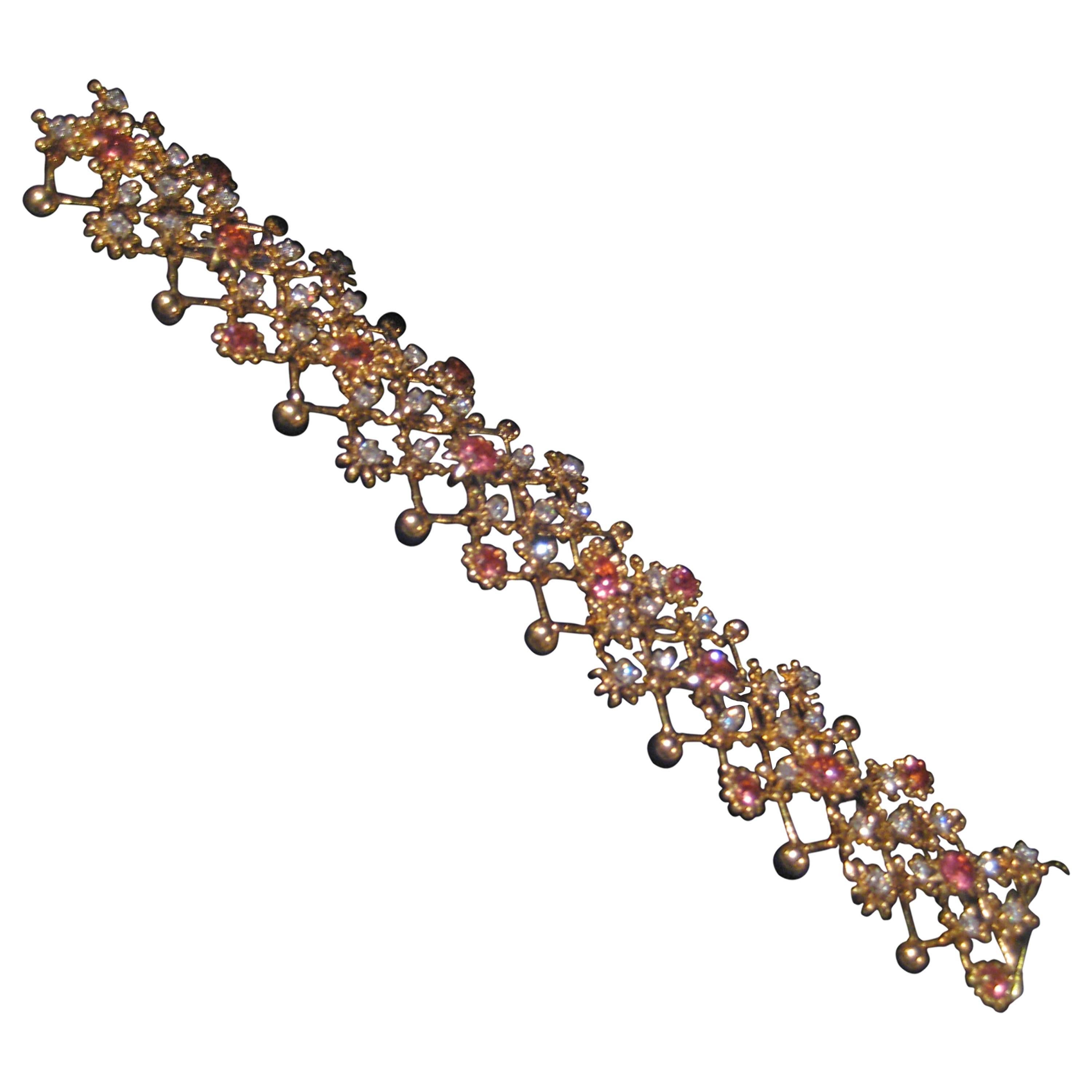 Tiffany & Co.  Pink Sapphire Diamond Gold Bracelet For Sale