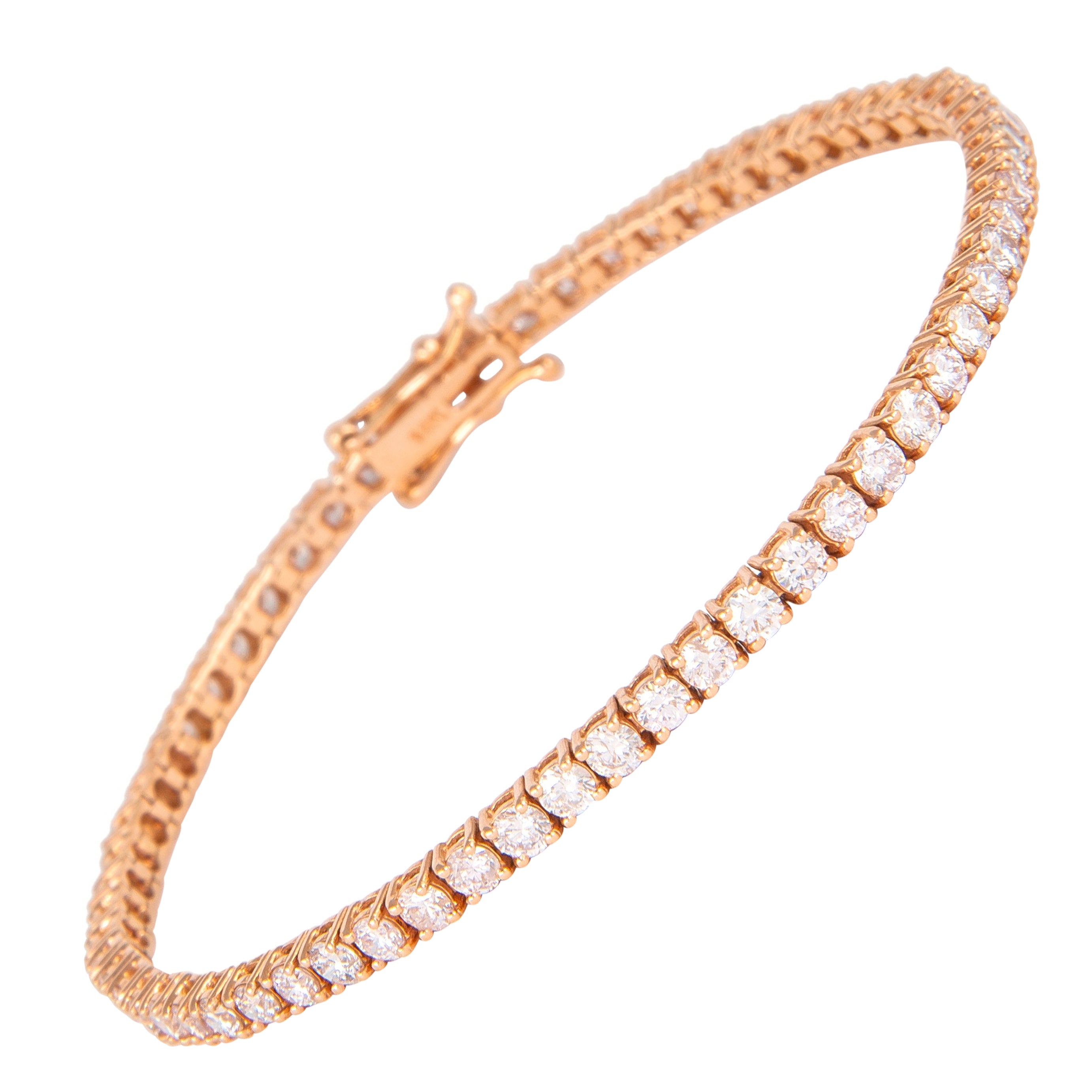 Alexander 4.05 Carat Diamond Tennis Bracelet 14 Karat Rose Gold For Sale