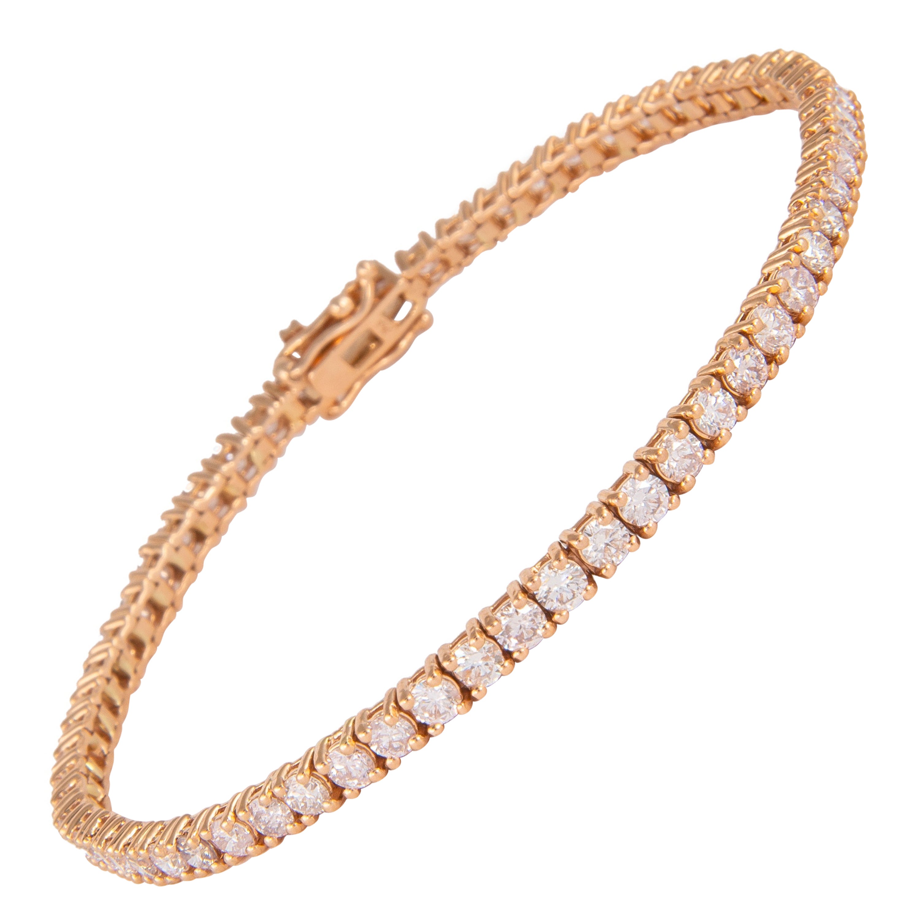 Alexander 4.62 Carat Diamond Tennis Bracelet 14 Karat Rose Gold For Sale