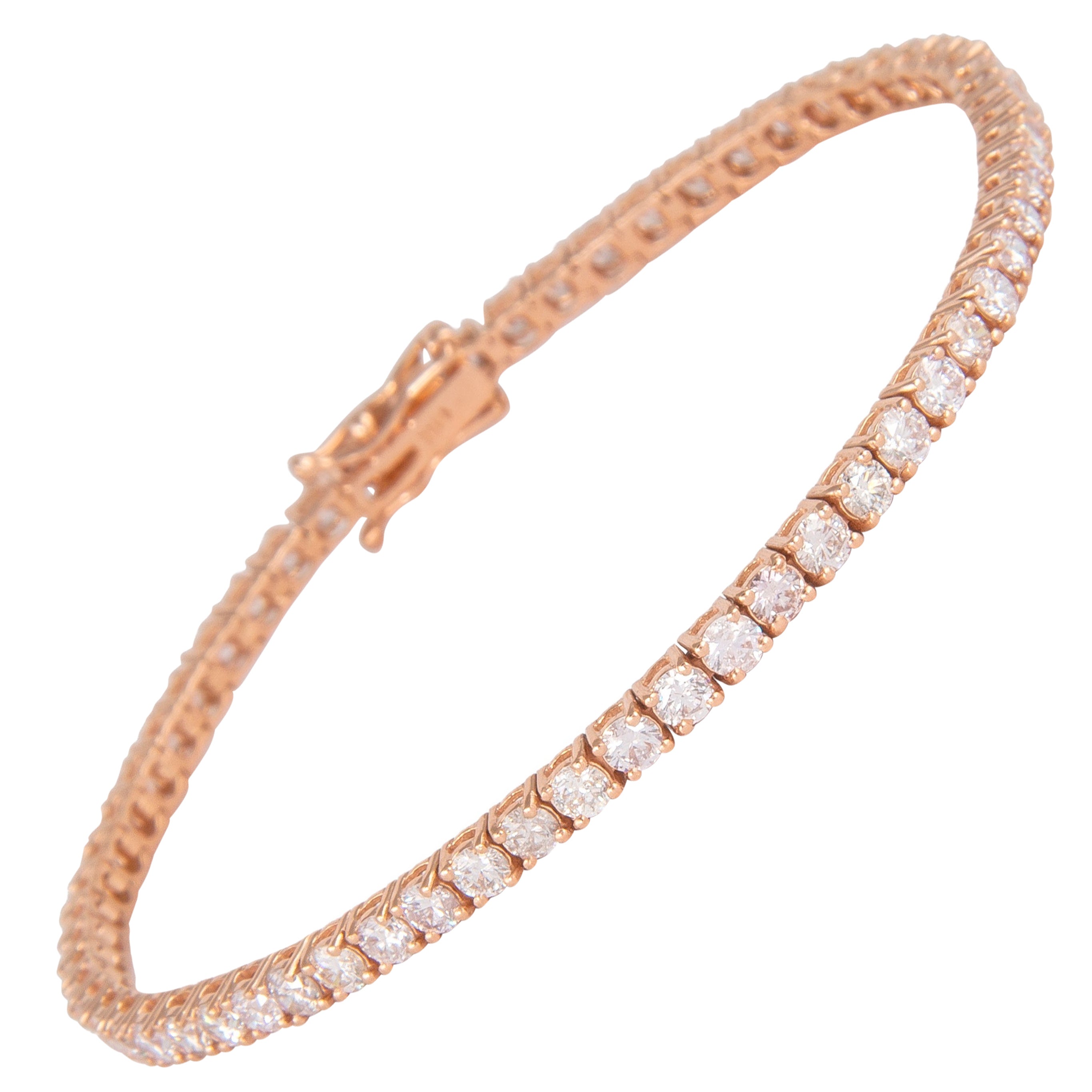 Alexander 4.31 Carat Diamond Tennis Bracelet 14 Karat Rose Gold For Sale