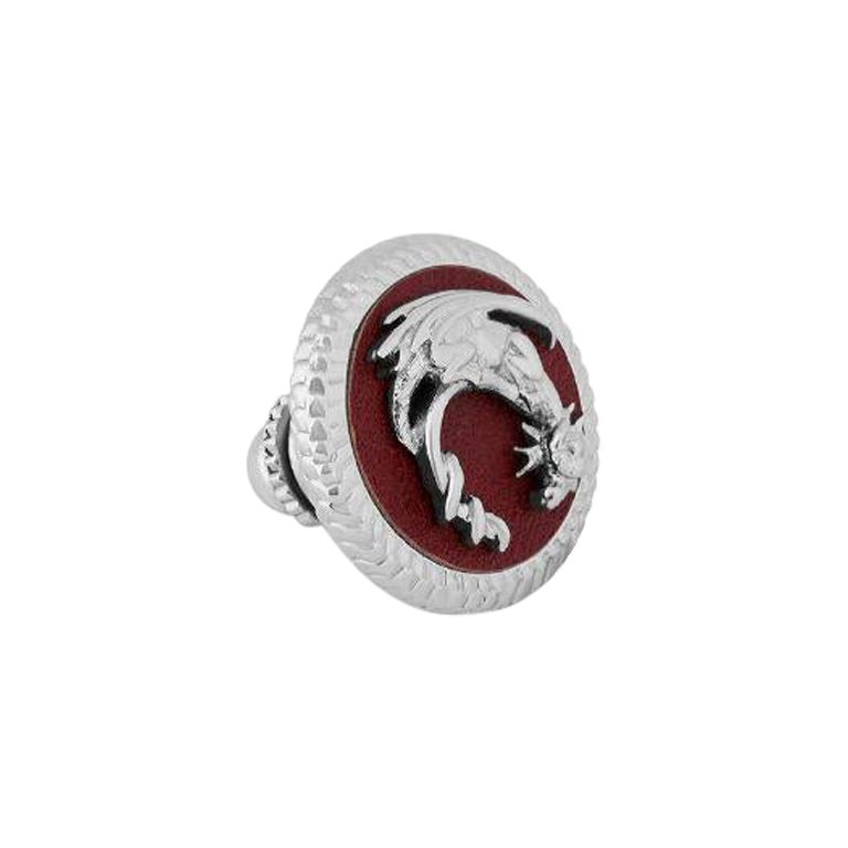 Palladium Plated Dragon Pin with Burgundy Leather For Sale