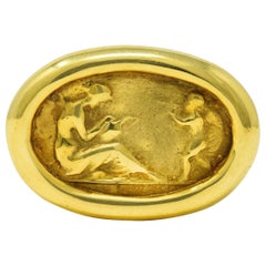 Vintage 14 Karat Yellow Gold Cupid Venus Classic Cameo Signet Ring