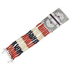 Rare Seaman Schepps Coral Onyx Ruby Diamond Platinum Bracelet 3