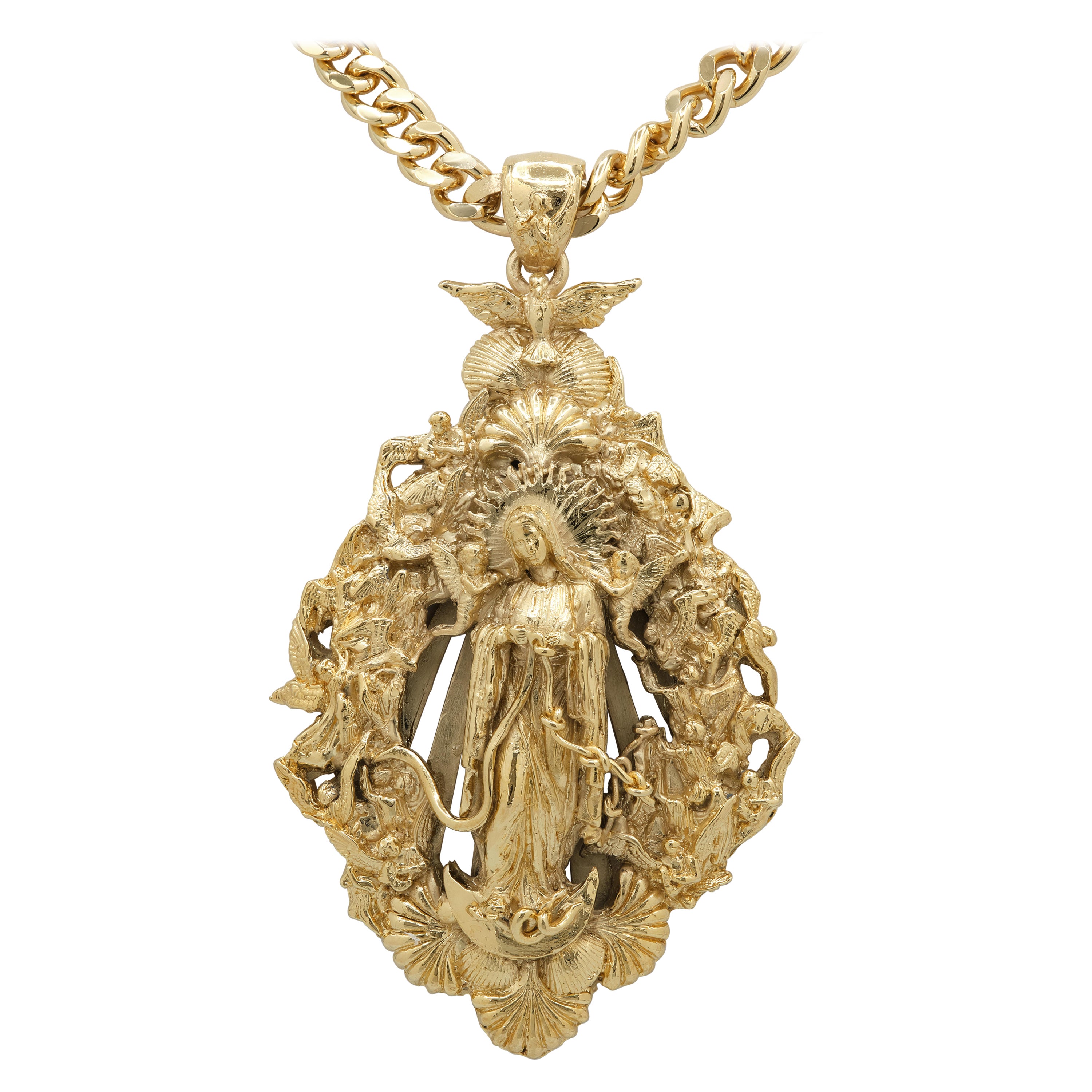  14kt Yellow Solid Gold Madonna Pendant "Mary Who Unties The Knots" For Sale