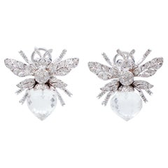 Fliegenohrringe aus 14 Karat Weigold mit Saphiren, Diamanten und Bergkristall