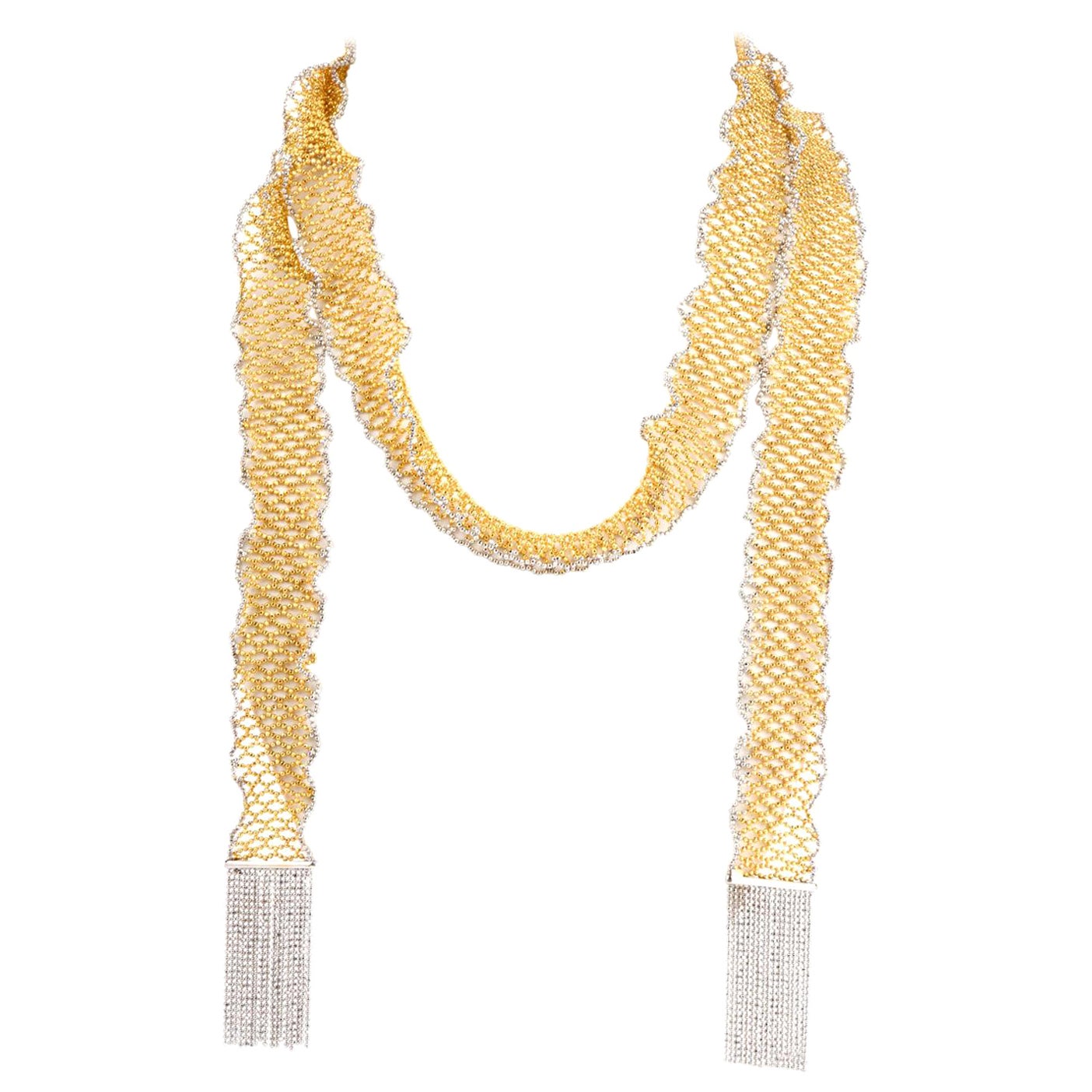 Collier italien 18 carats en forme de foulard en or à longues mailles