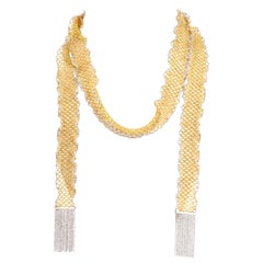 Long Mesh Gold Scarf Wrap Around Italian 18 Karat Necklace