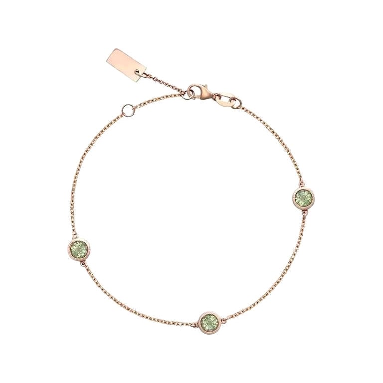 Ecksand 14k Rose Gold Three Green Sapphire Bracelet For Sale