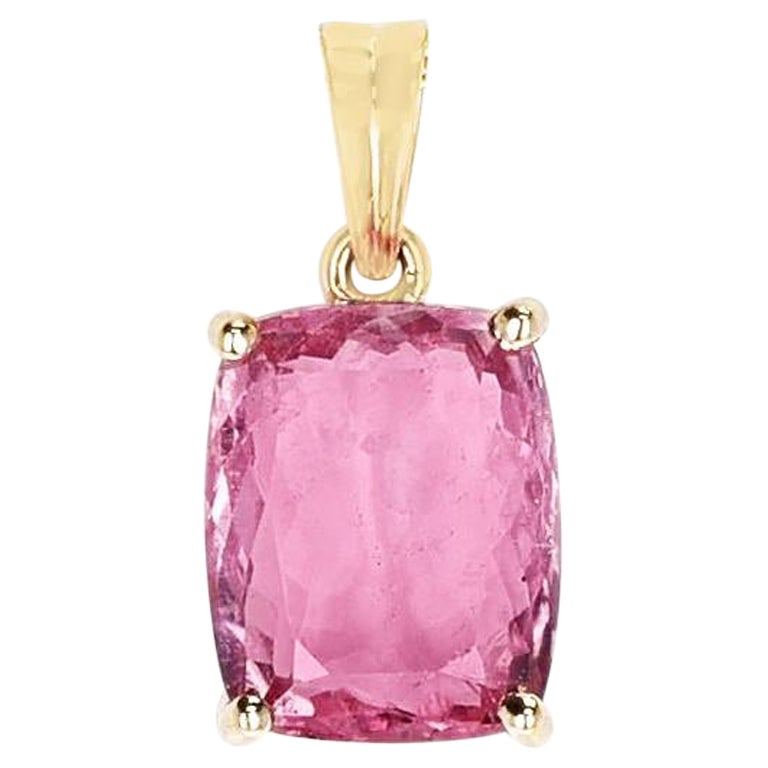 Pink Tourmaline Pendant '5 Ct', 18K Yellow Gold For Sale