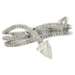 Pear Cut Diamond Snake Band Cocktail Ring 18k White Gold Openwork