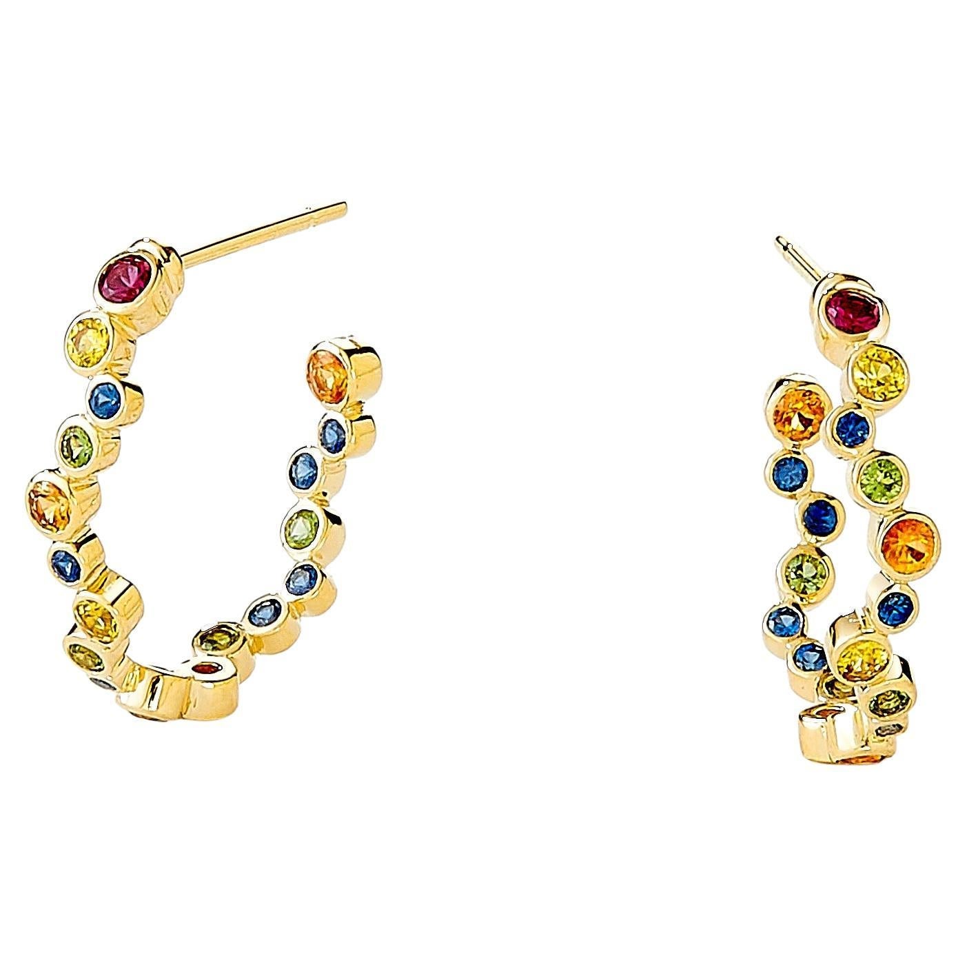 Syna Yellow Gold Hoop Earrings with Multicolor Sapphires