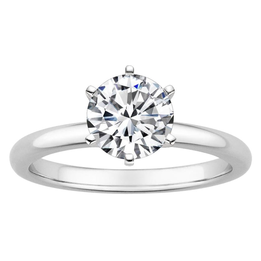1.25 Carat Round Diamond 6-Prong Ring in 14k White Gold For Sale