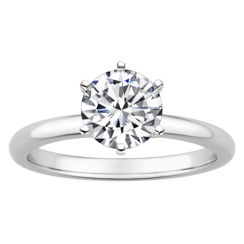 Bague à 6 griffes en or blanc 14 carats avec diamants ronds de 1,25 carat en vente