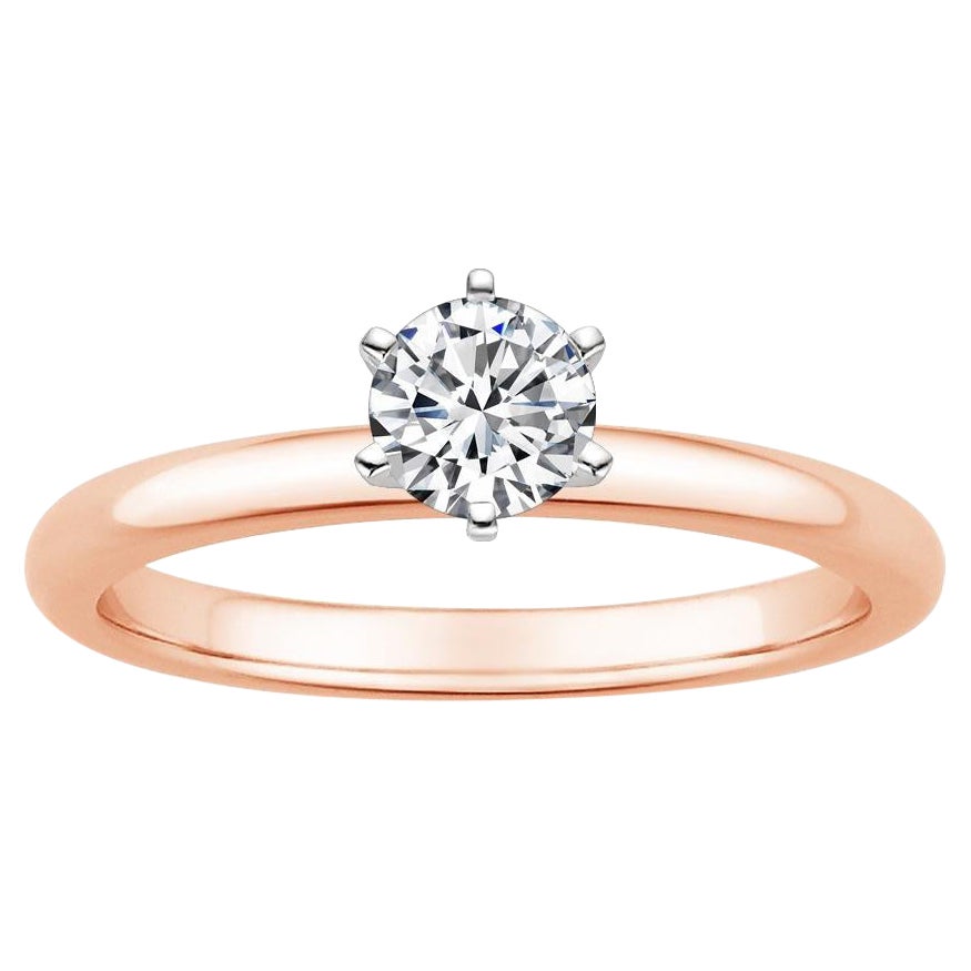 0.25 Carat Round Diamond 6-Prong Ring in 14k Rose Gold For Sale