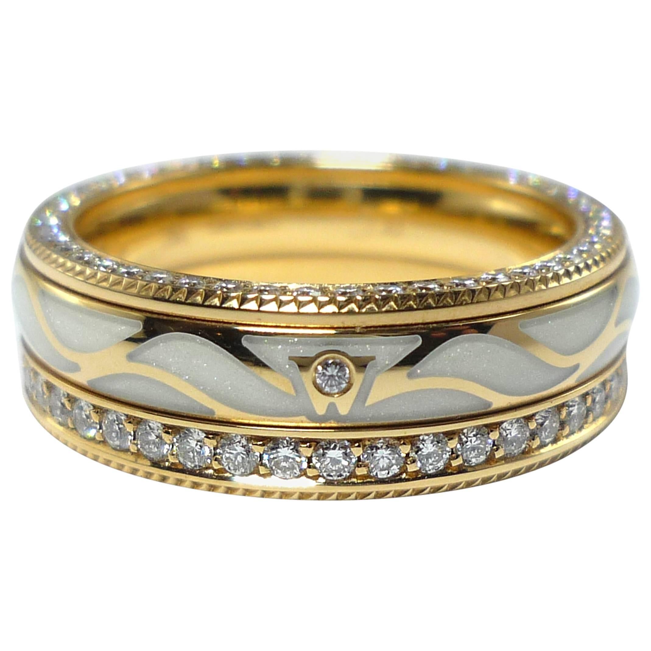Wellendorff Eternity-Ring, Emaille und Diamant in Gelbgold mit Flügeln
