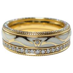 Wellendorff Enamel Diamond Yellow Gold Wings Eternity Band Ring