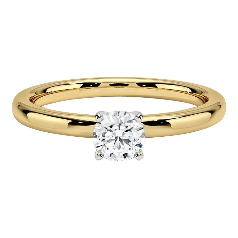 0,33 Karat runder Diamant-Ring mit 4 Zacken aus 14k Gelbgold
